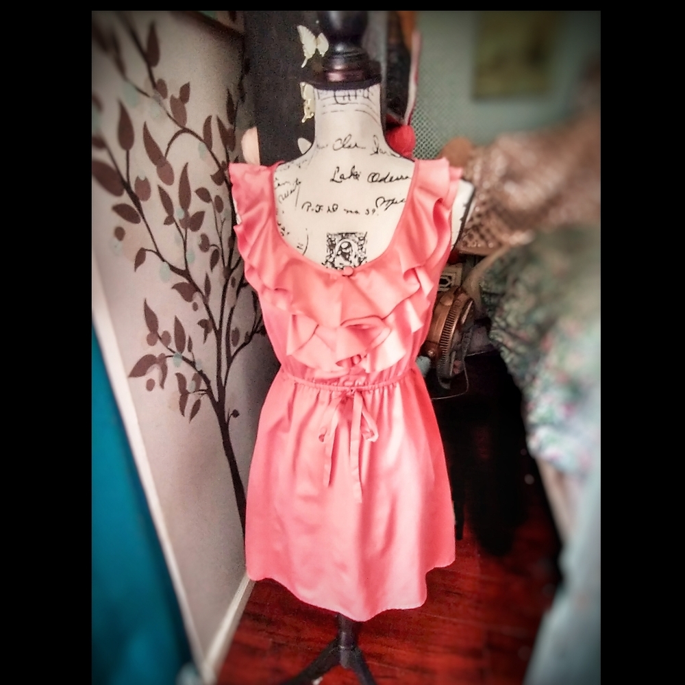 Coral Ruffle Collar Mini Dress